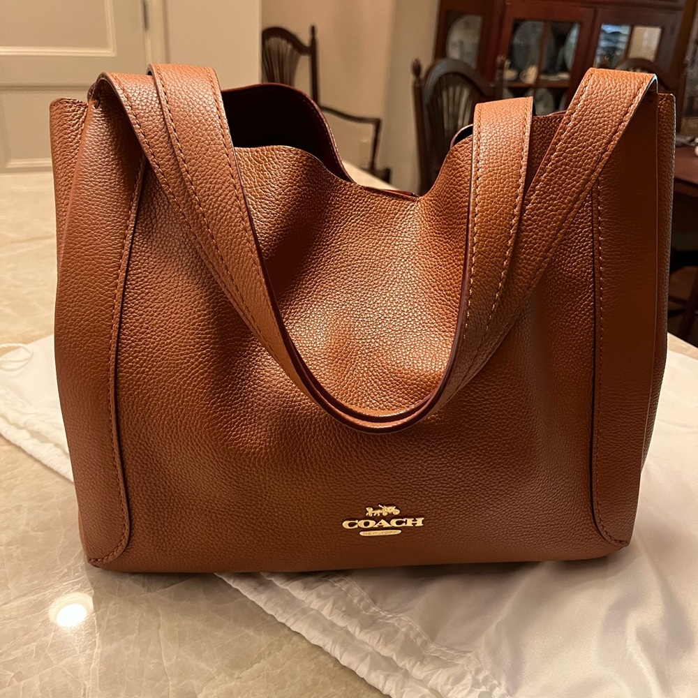 Coach PB market tote. Camel. Pebble. Gold trim